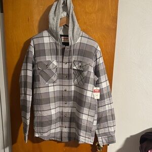 Flannel Shirt Jacket Mens Medium Gray Plaid Wrangler